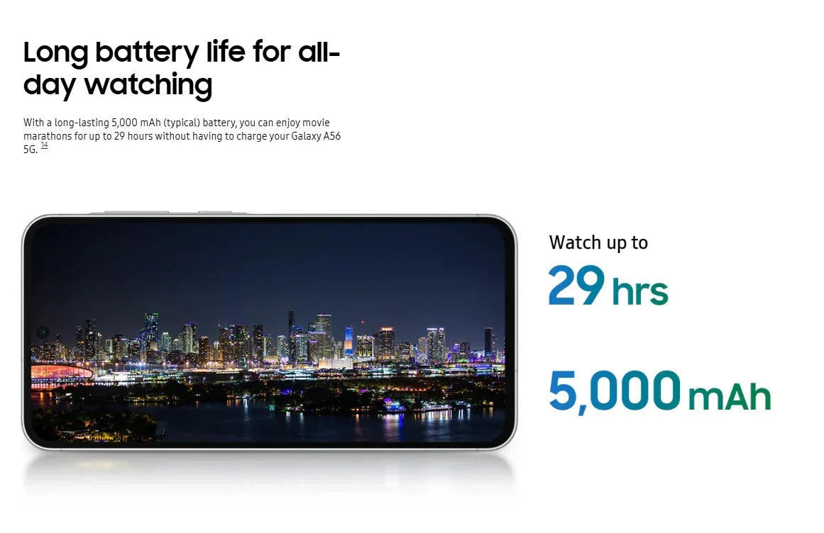 Samsung Galaxy A56 5G Smartphone Middle East Version Exynos 1580, 6.7" Super AMOLED Display, 120Hz, 50MP, 5000 mAh, NFC, IP67, N
