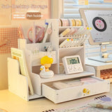Mark Pen Pencil Holder Wooden Desk Organizers Shelves Accessories Desktop Stationery Organizer Bookshelf Home Office Storage Box