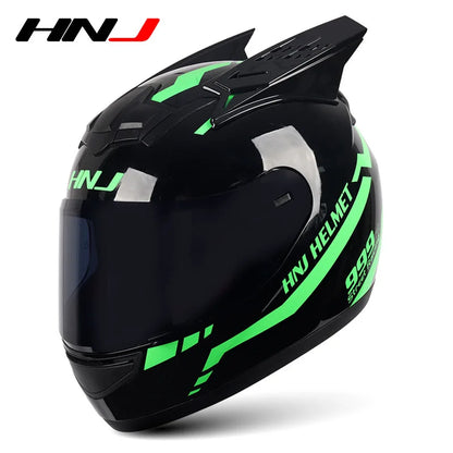HNJ Men Motorcycle Helmet Women Full Face Helmet Riding Personality Horn Pink Helmet DOT Certification casco moto