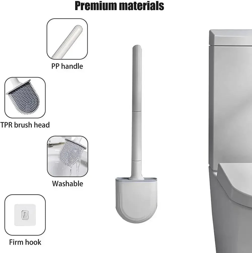Wall Mounted Toilet Brush Replacement Long Handled Silicone Toilet Brushes Quick Drying Soft Bristles Toilet Bidet Bathroom Set