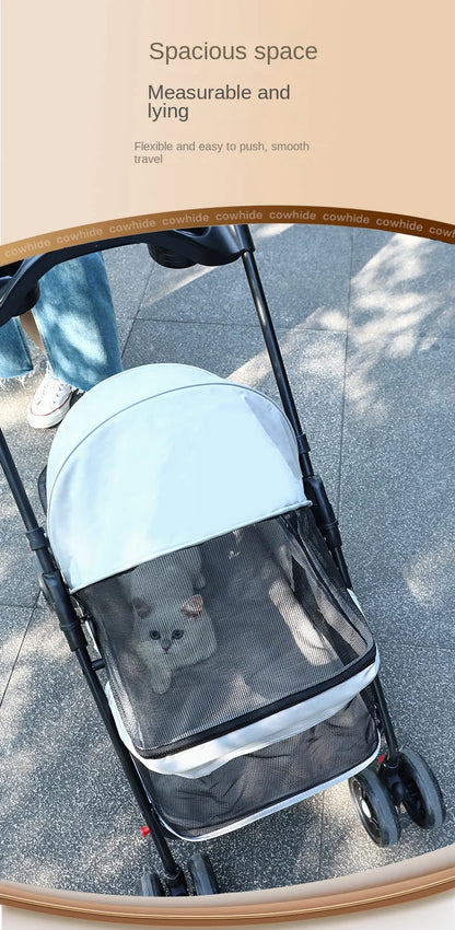 Pet Cart Light Cat Small Dog Walking Shopping Dual Use Teddy Walking Babies Small Pulling Damping Large Space Animal Supplies