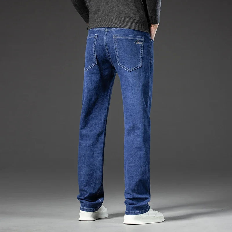 2025 Spring Autumn Men's Straight Jeans Denim Pants Classic Style Business Stretch Casual Trousers Large Size 40 42 44 46