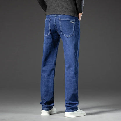 2025 Spring Autumn Men's Straight Jeans Denim Pants Classic Style Business Stretch Casual Trousers Large Size 40 42 44 46