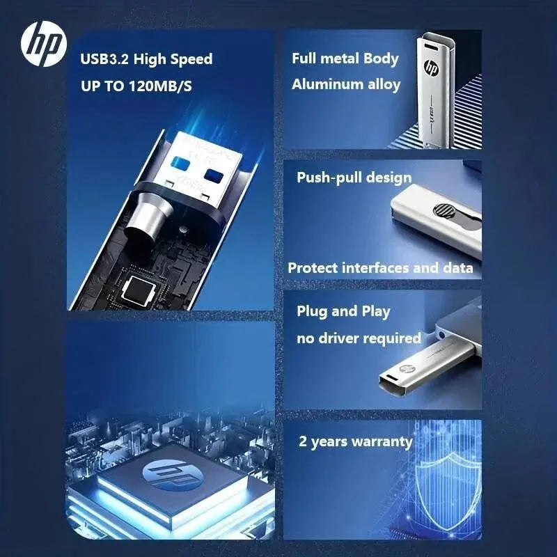 Unidad flash USB 3.2 HP X796W de metal (256 GB, 128 GB, 64 GB y 32 GB), memoria USB de alta velocidad, diseño creativo.