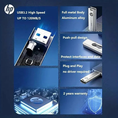 Unidad flash USB 3.2 HP X796W de metal (256 GB, 128 GB, 64 GB y 32 GB), memoria USB de alta velocidad, diseño creativo.
