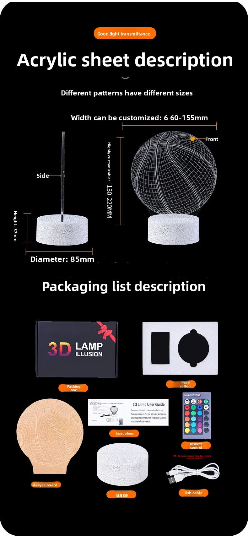 3D Night Light，Acrylic Material，Yes DIY Photo、logo，Touch Control，Creative Gifts and Advertising Tools