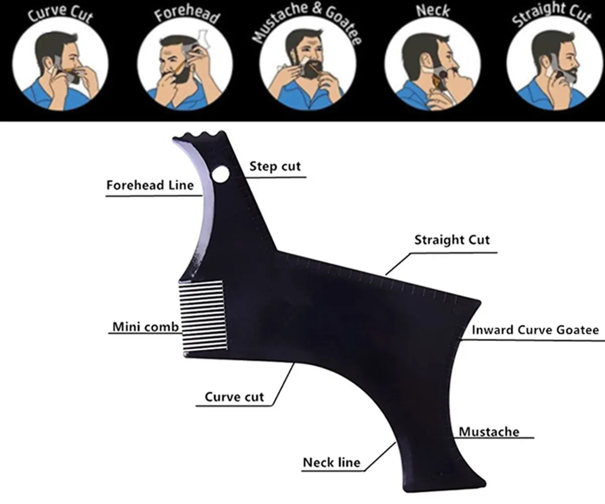 Men Beard Styling Template Stencil Beard Comb Fits All-In-One Beard Shaping Tool Barber Supplies Professional Beard Accessories