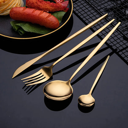 Juego de cubiertos de 30 uds, vajilla dorada, vajilla con espejo de acero inoxidable, cuchara para té, tenedor, cuchillo, juego de cubiertos occidentales