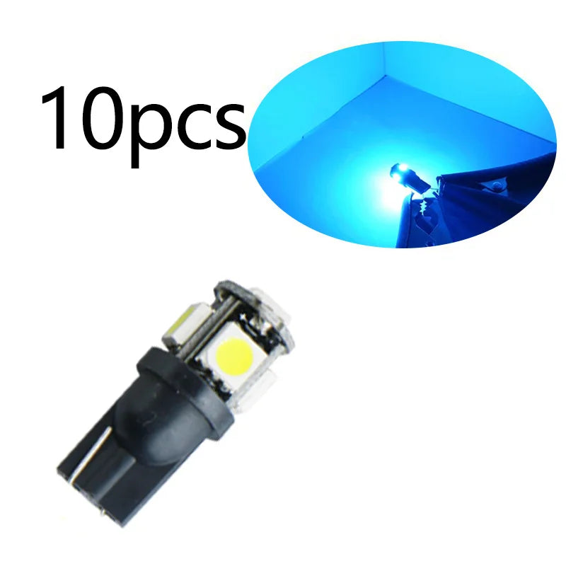 10pcs Car T10 12V 194 168 W5W 3W/5W Wedge Warm White Bule Red Yellow Green Amber Halogen Bulb Replacement Dashboard Bulb Light