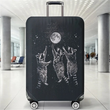 Raccoon Moon Playful Black Bottom Pattern Luggage Protective Cover, suitable for 18-32 inch luggage covers, luggage handle glove