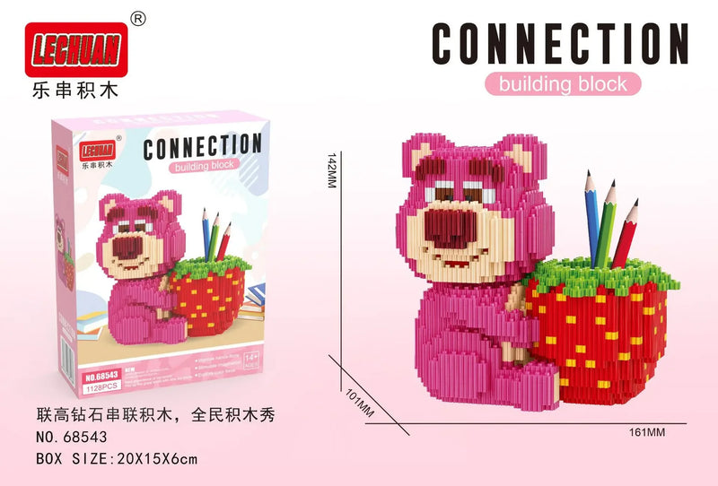 Linkgo Sanrio Building Block Pen Holder Luffy Stitch Chopper Pochacco Kuromi DIY Assembly Super Mario Puzzle Mini Bricks Toys
