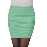 Summer Women's High Waist Skirt Solid Color Elastic Pleated Skirt For Office Lady Draped Slim Mini Skirt Sexy Lady Pencil Skirts