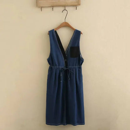 Vestido vaquero holgado para mujer, informal, con cordón en la cintura, color rubio, talla grande, talla S6 5653, ropa de otoño 2023 