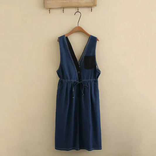 Vestido vaquero holgado para mujer, informal, con cordón en la cintura, color rubio, talla grande, talla S6 5653, ropa de otoño 2023 