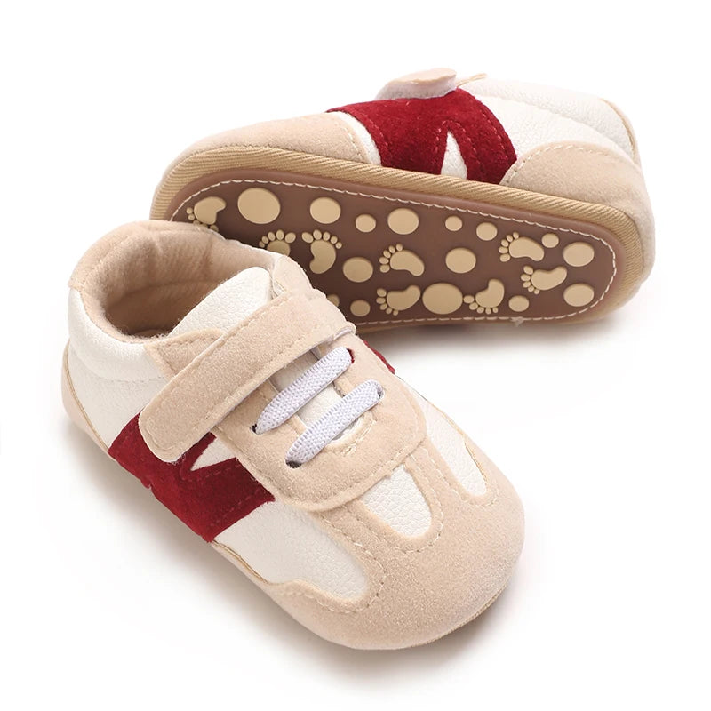 Zapatillas clásicas para bebés recién nacidos con letras entrelazadas, calzado informal antideslizante para caminar, para niños y niñas de 0 a 18 meses