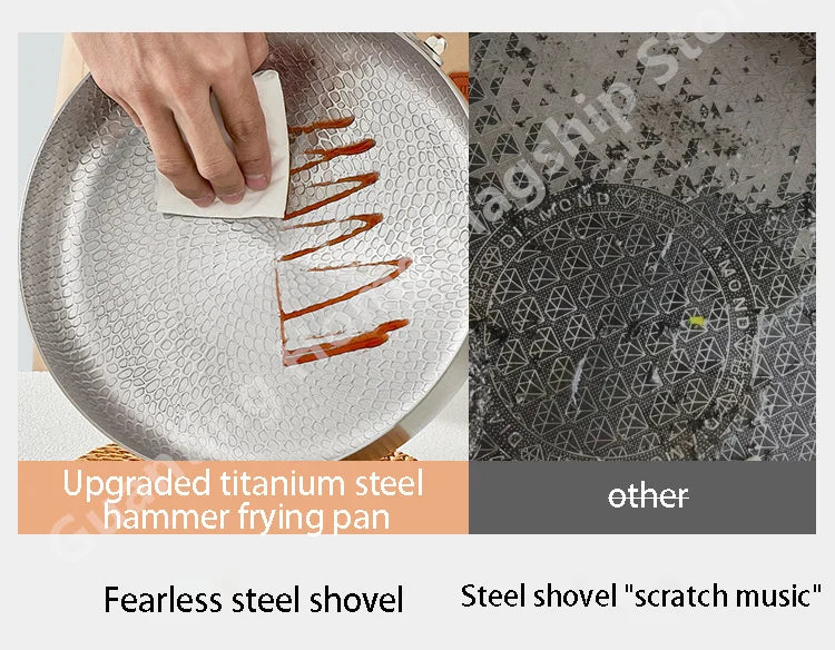 Titanium Stainless Steel Frying Pan Nonstick Wok Uncoated Pot Egg Steak Skillet Home Induction Cooker Gas Stove Kitchen Cookware