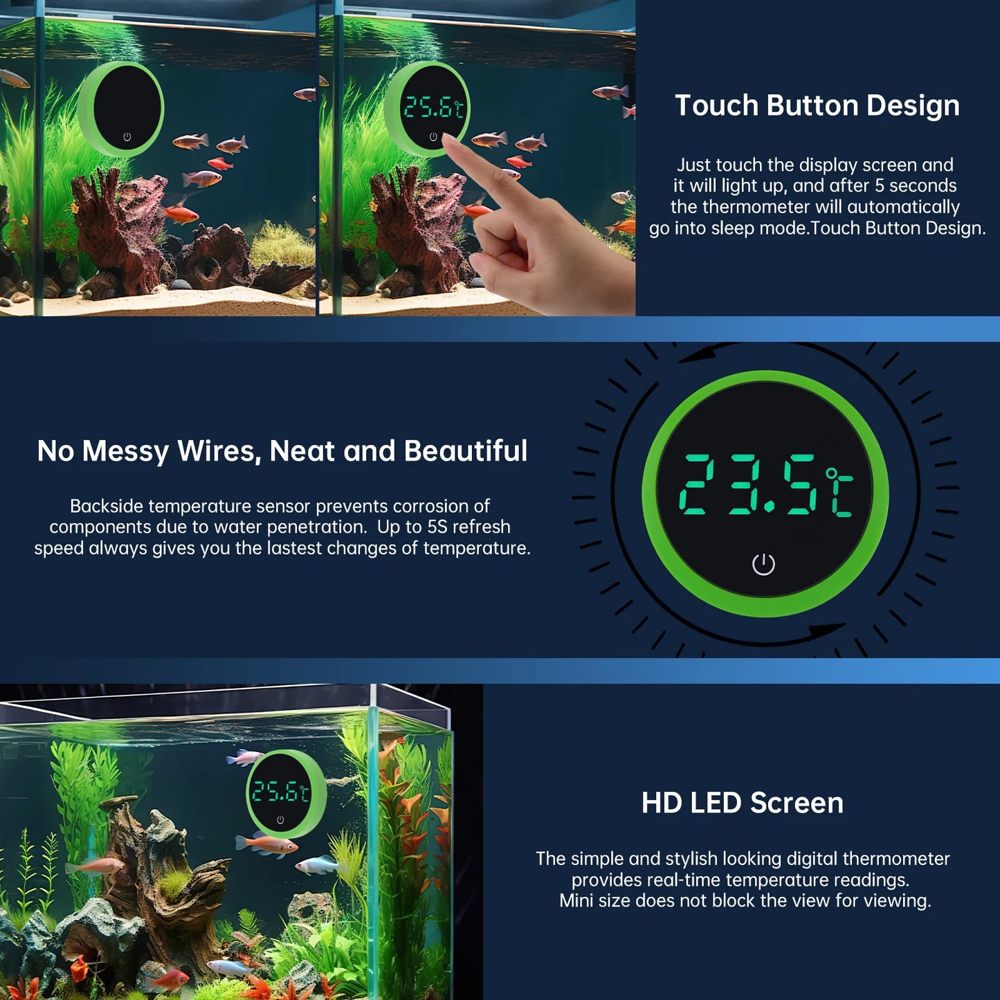 Termómetro digital inalámbrico para acuario con pantalla LED, control electrónico de temperatura del agua del tanque de peces, medidor de temperatura
