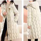 2024 Jacket Women Hooded Parkas Casual Long White Duck Down Jacket Winter Coat Female Drawstring Zipper Outerwear Slim Coats