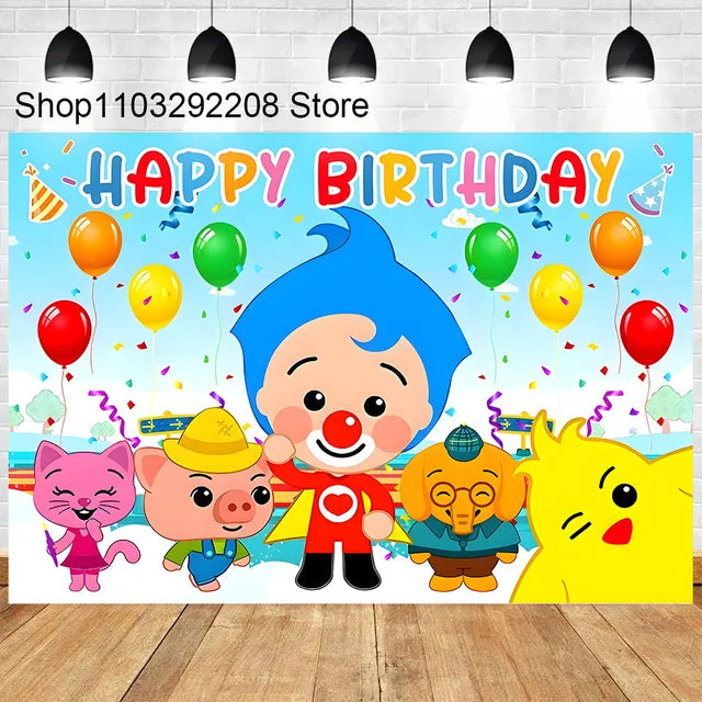 Plim Cartoon Theme Decoration for Kids, 1st Birthday Party Supplies, Baby Shower, Rainbow Circus Background, Photography Props 