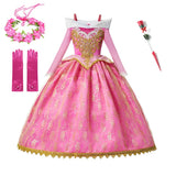 Girls Sleeping Beauty Aurora Cosplay Princess Dress Kids Rapunzel Frozen Elsa Cinderella Costume Party Clothing 2-10 Years