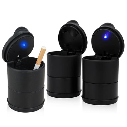 Cenicero portátil LED para coche, con apertura automática de un solo toque, luz azul, ignífugo, para fumar cigarros, accesorios para coche 