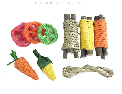 9/14PCS Small Pet Toy Set Chew Toy For Rabbits Teeth Grinding Teeth Guinea Pig Apple Branches Bite Wood Teeth Grinding Snacks