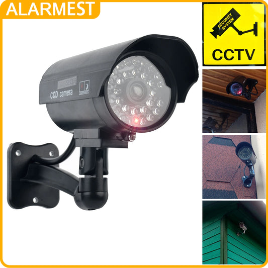 ALARMEST Fake Camera Dummy Waterproof Security CCTV Surveillance Camera with Flashing Red LED Light for Outdoor and Indoor Use