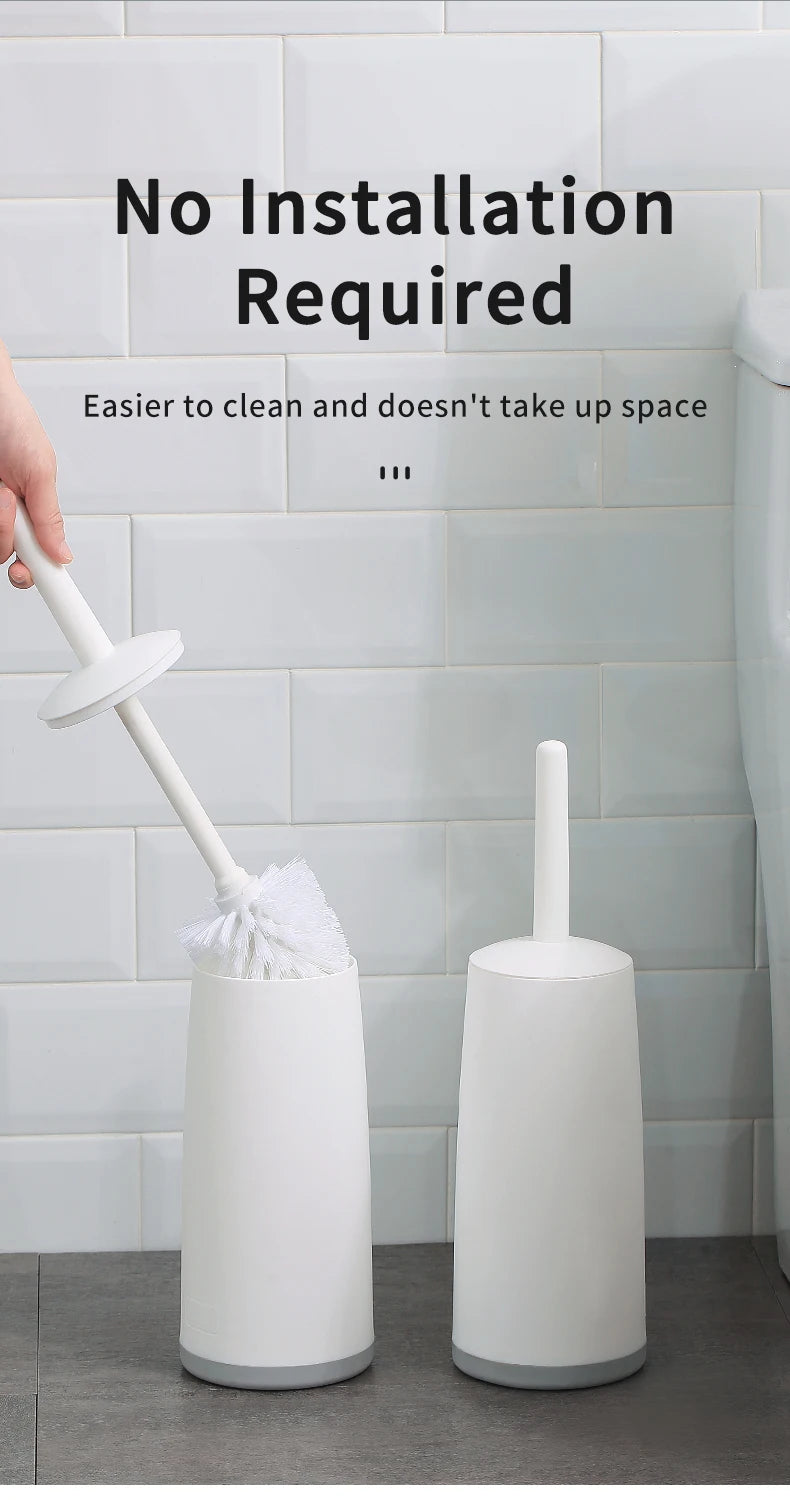WORTHBUY Cepillo de inodoro de plástico con base de pie, mango largo, cepillo de limpieza para inodoro, accesorios de baño, herramientas de limpieza
