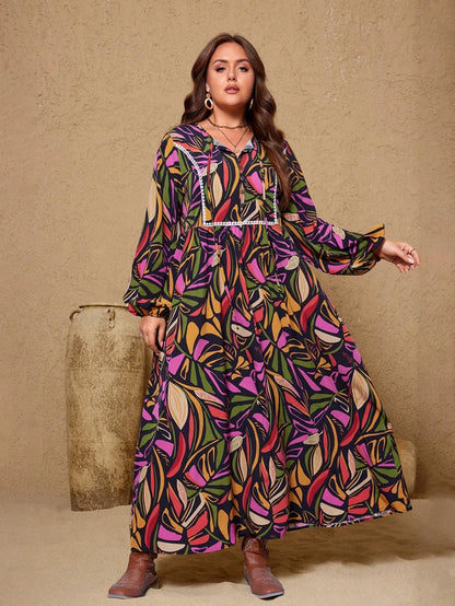 Plus size 2025 verão novas mulheres impressão digital moda casual vestido longo feminino material de poliéster botões frontais