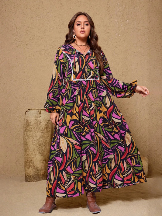 Plus size 2025 verão novas mulheres impressão digital moda casual vestido longo feminino material de poliéster botões frontais