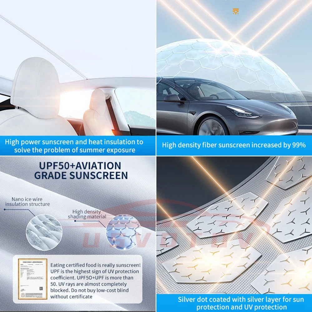 Parasol mejorado para Tesla Model Y 3 Highland, parasol anti-UV, visera protectora de techo, hebilla de tela para hielo, cubierta de refrigerador para tragaluz de vidrio