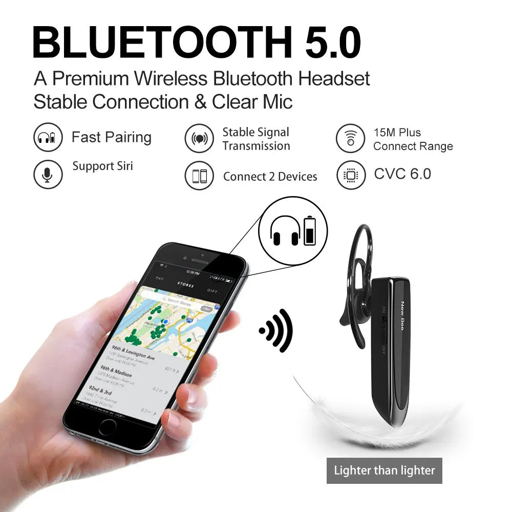 New Bee B41 Wireless Bluetooth 5.0 Earphones Hands-Free Mini Headset 22H Music Playtime Earpieces With CVC 6.0 Mic For iPhones