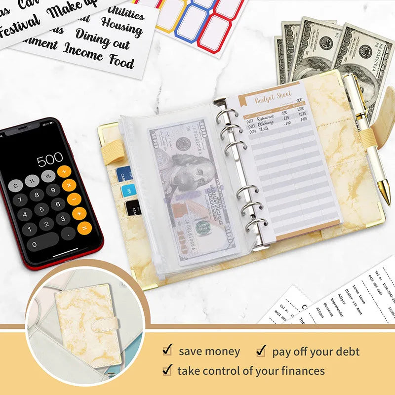 New A6 Budget Plan Notebook Cash Envelope Saving Money 6-Hole Binder for Financial Management A6 Loose-Leaf Notebook Binder