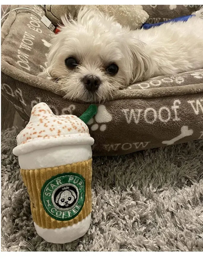 Pet Dog Plush Toy Milkshake Chew Toy Noisy Squeaker Stuffed Cotton Material Puppy Interactive Play Teething Aid Durable Fun Toy