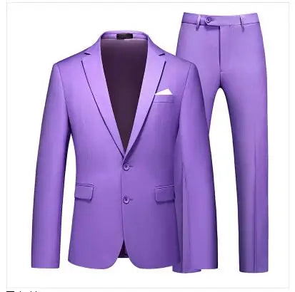 (Blazer and Pant) Men Formal Business Banquet Groom Wedding Suit 2Piece Large Size 6XL Pure Color Male Slim Fit Tuxedo Dress Set