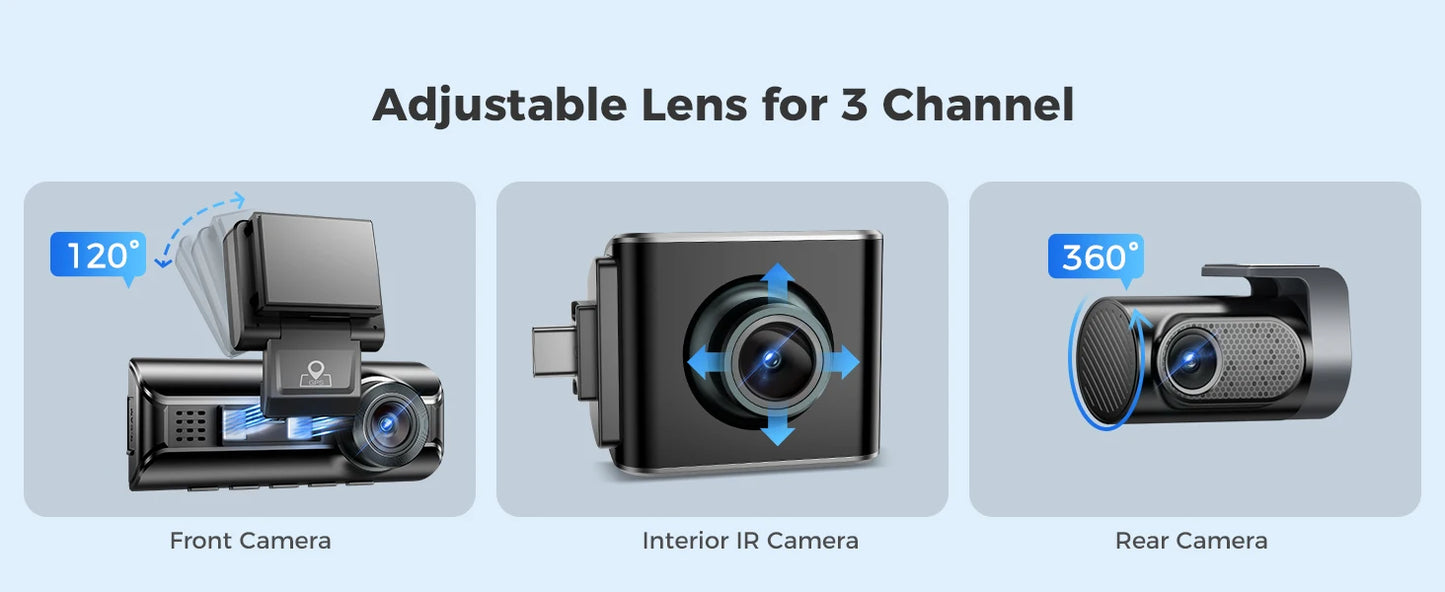 AZDOME M550 Pro 5.8Ghz WiFi 3 Channel Dash Cam 4K+1080P Built-in GPS 3.19" IPS Screen Car DVR IR Night Vision 24H Parking Mode