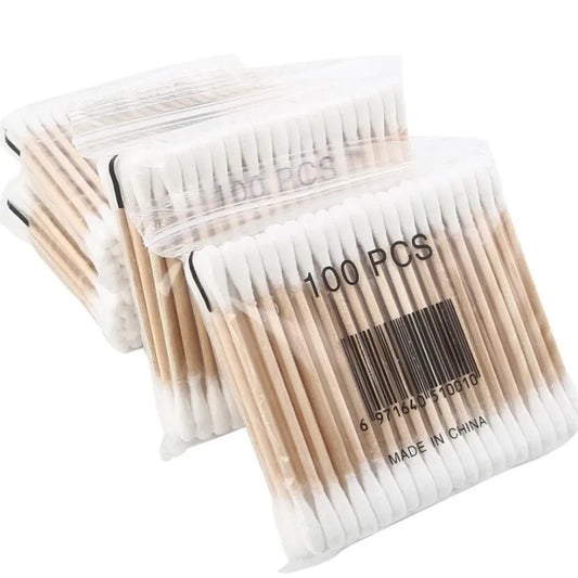 500 bastoncillos de algodón de doble cabezal para maquillaje de mujer, con punta de madera para limpieza de nariz y orejas, herramientas de cuidado de la salud. 