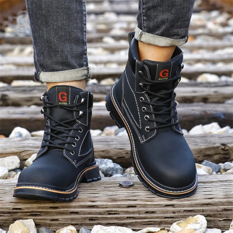 Latest 2023 Waterproof Men Leather Boots Steel Toe Cap Safety Work Shoes Anti Smashing Indestructible Construction Welding Boots