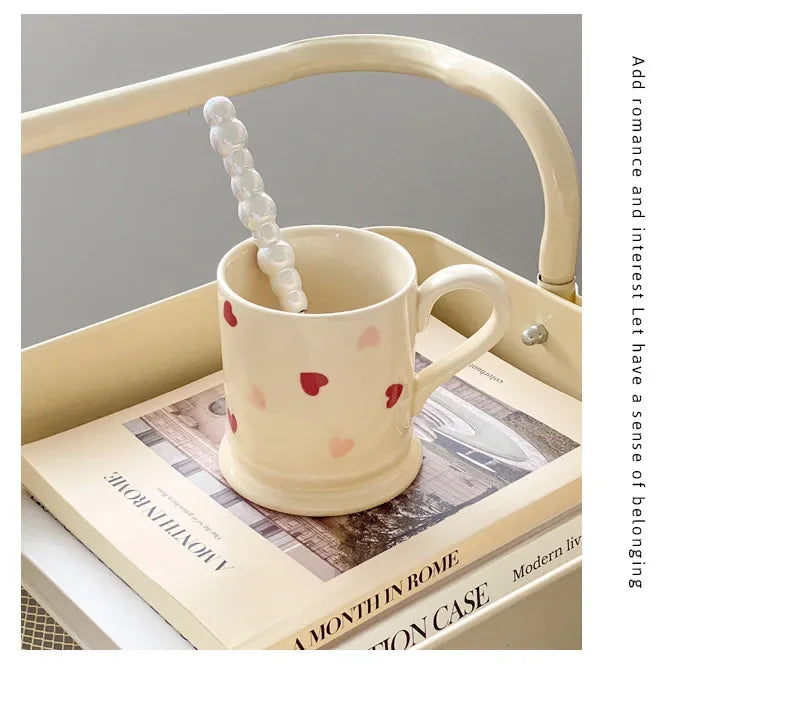 Heart-shaped Ceramic Dinnerware Set, Dinner Plate, Rice Salad Bowl, Coffee Mug, Japanese Love, Warm Gift for Valentine day