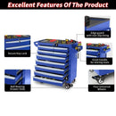 2025 New Blue 7-Layer Metal Toolbox with Key Locking System & Wheels - Durable, Multi-Functional Storage Cart