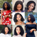 Short 8 to 16 Inch Kinky Curly Bob Human Hair Wig Pre-Plucked T Part Lace Peruvian Curly Human Hair Bob Wigs For Women and Girls