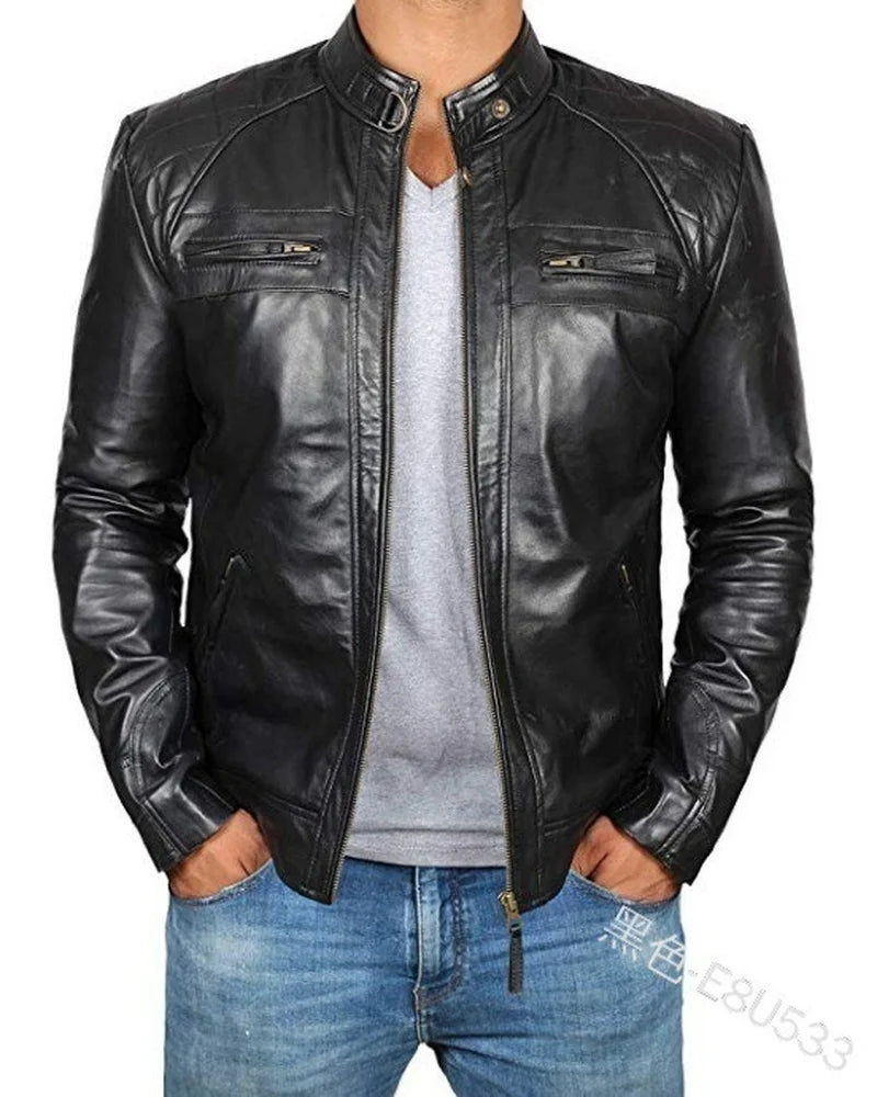 2023 Men Leather Jacket Teenagers Stand Collar Punk Men Motorcycle Leather Jacket Brown Leather Jacket