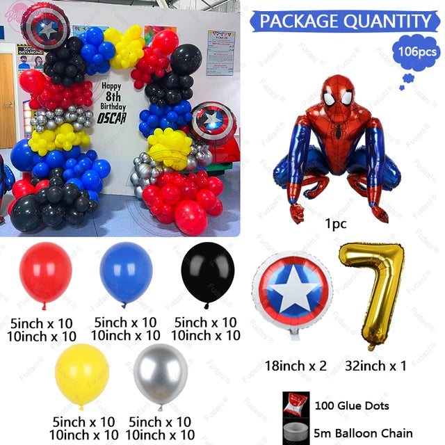 Spiderman Latex Balloons Garland Arch Kit para crianças, vermelho e azul, Birthday Party Decors, tema de super-herói, 1 conjunto, 1 conjunto, 1 conjunto