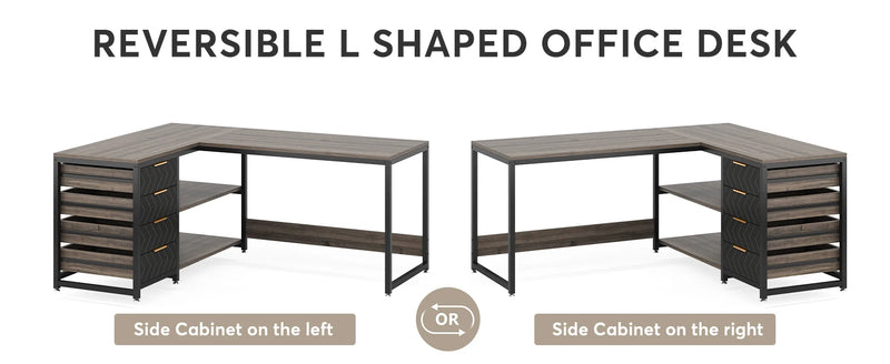 Tribesigns L Shaped Computer Desk with Storage Drawers, 59 inch Corner Desk with Shelves, Reversible L-Shaped Office Desk Study