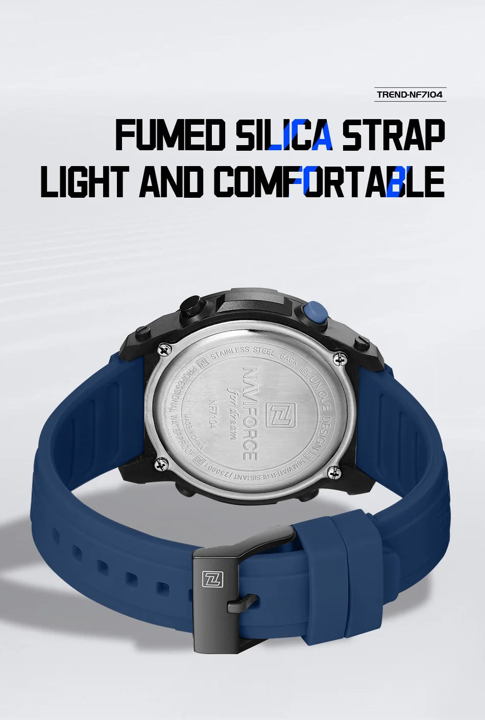 NAVIFORCE - Reloj de pulsera digital LCD para hombre, deportivo, resistente al agua hasta 50 m, con correa de silicona, informal, electrónico