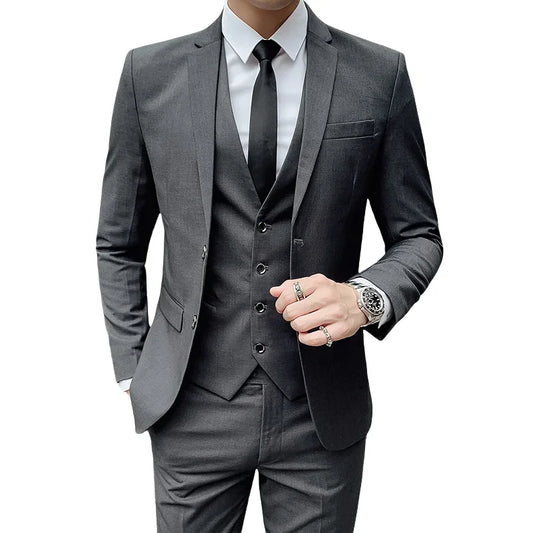 Traje (Blazer + Chaleco + Pantalones) para hombre, de negocios, caballero, moda, ajustado, trabajo, color liso, talla grande, vestido de fiesta, boda, padrino de boda.