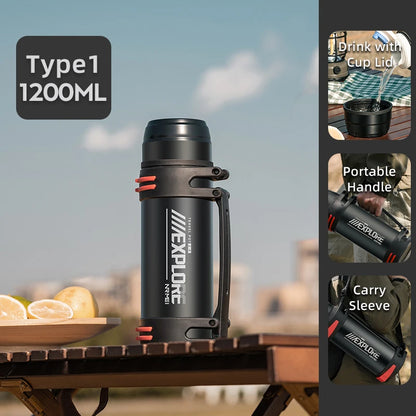 Large Capacity Thermos Bottle with handle Double-wall vacuum Insulated Bottles Leakproof Water Jug for Travel Hiking Camping