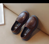 Britain Style Children's Leather Shoes for Boys 2025 Spring New Girls Retro Black Single Shoes Soft Moccasin Shoes for Children