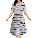 Summer Dresses 2025 Women's Plus Size Loose Casual Striped Print Short Sleeve A-Line Dress Elegant Fashion Clothing 9XL