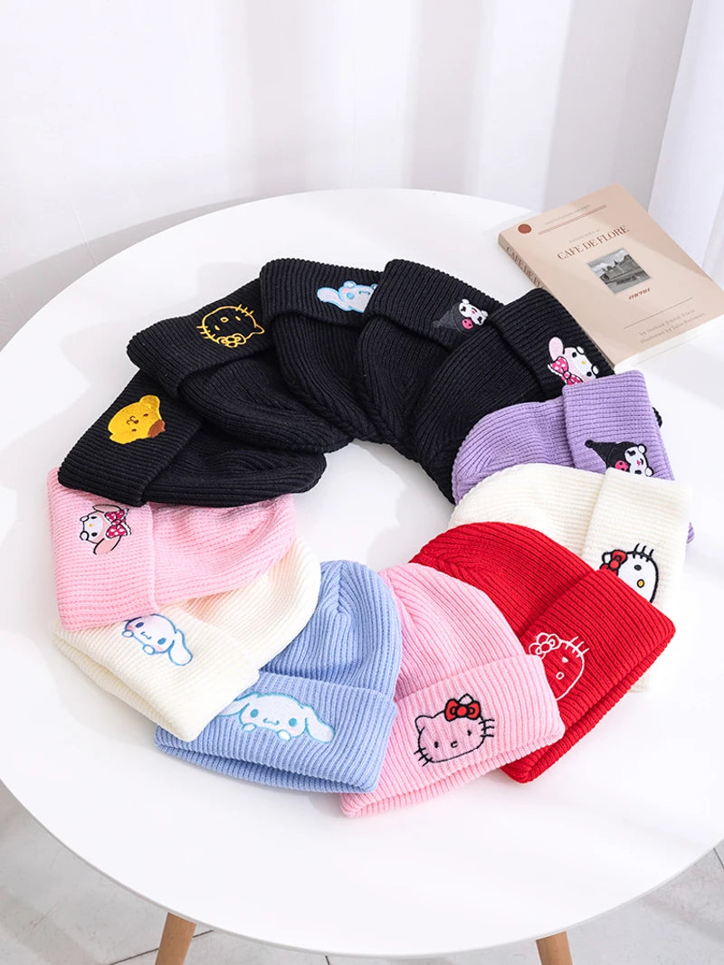 Hot Sale Saniro Hello Kitty Beanie Hat Women Cute Cartoon Cinnamoroll Melody Kuromi Winter Knitted Cap